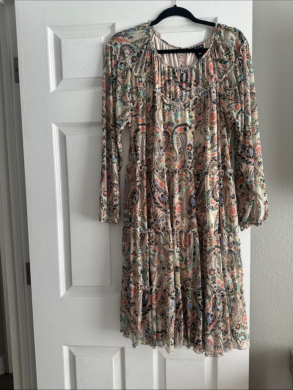 Tiered Paisley Midi Dress in Cream and Multicolor